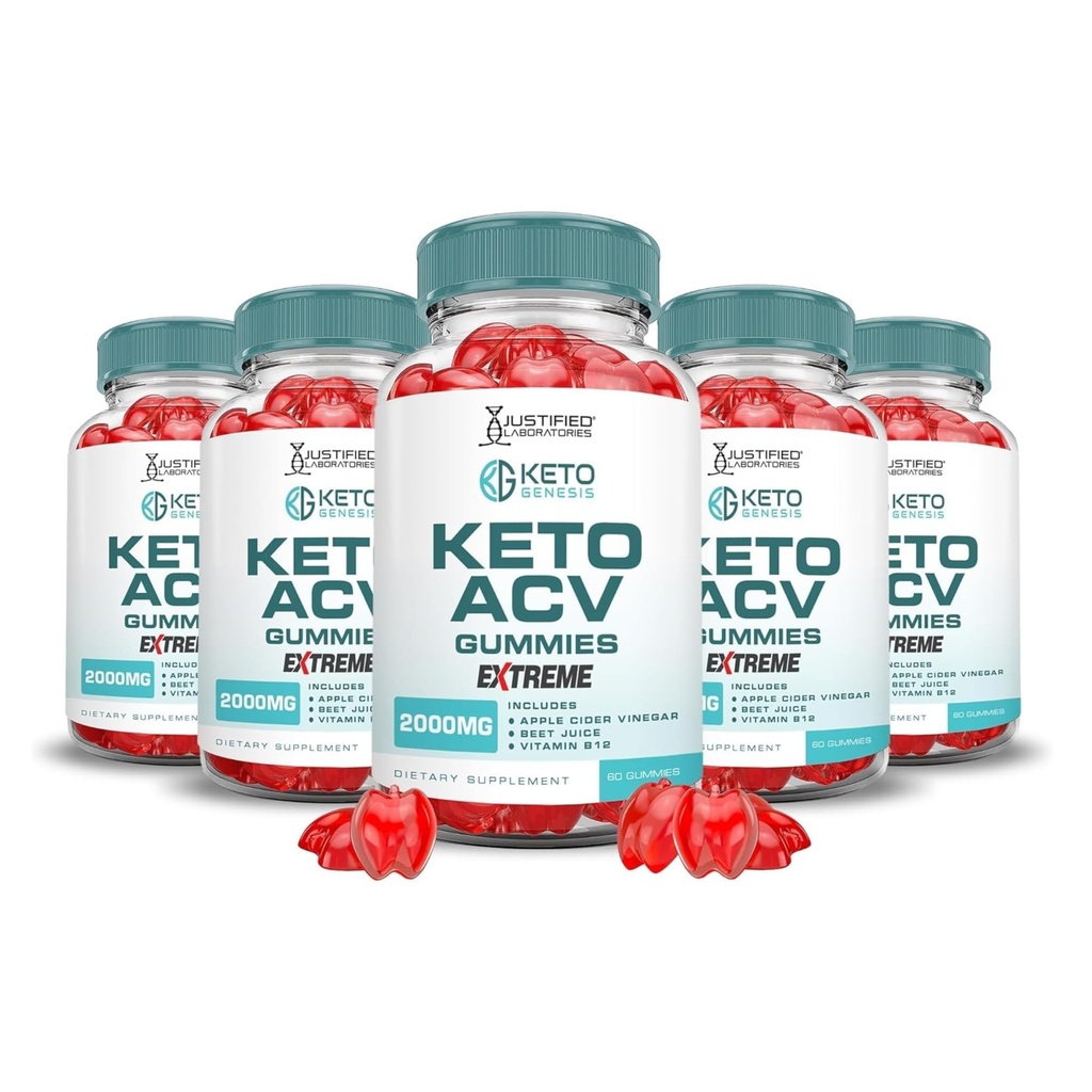 Laboratoires justifiés (5 Pack Keto Genesis Keto ACV Gummies 2000MG Keto Genesis Keto Gummies Formule avancée vinaigre de cidre de pomme avec jus de betterave de grenade poudre B12 végétalien non OGM 300 Gummys