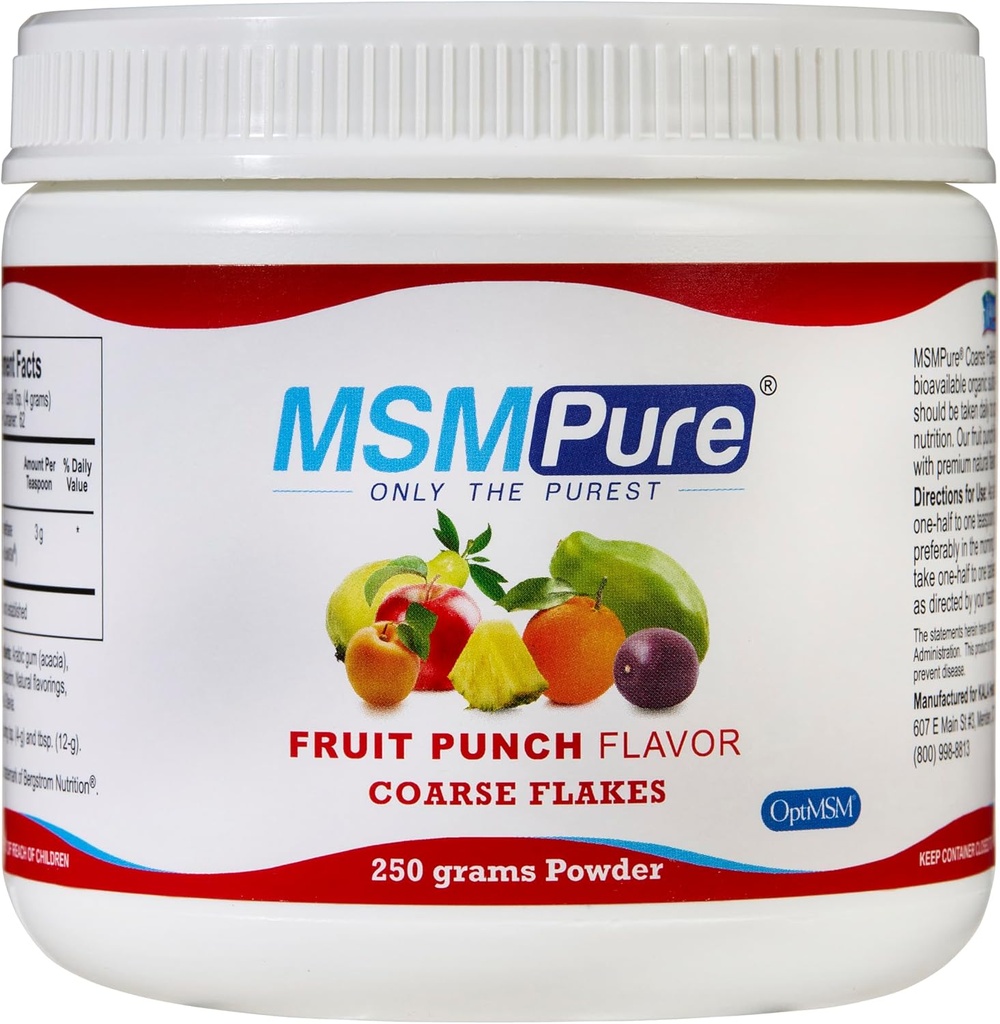 KALA HEALTH MSMPure Fruit Punch Flavored Coarse MSM Powder Flakes – US-Made MSM für Joint Health, Haut Aussehen und Haar & Nagel Unterstützung – 8.8 Unzen, Bio Schwefel
