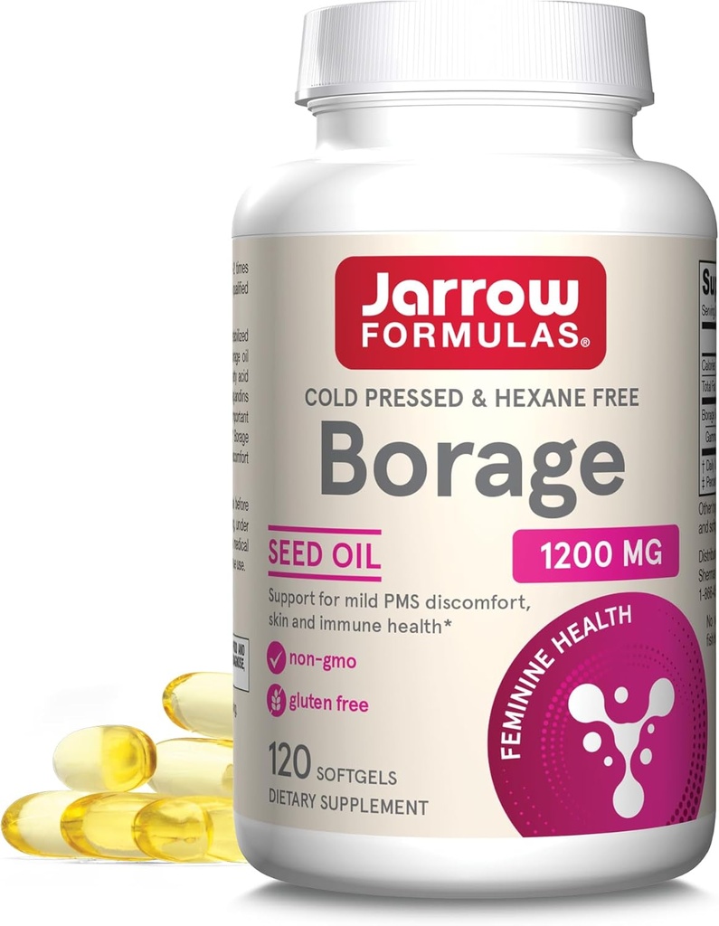 Jarrow Formulas Borage 1200 mg - 120 Softgels - Quelle von GLA - Borage Oil Supplement - für Hautgesundheit und Immunsystemunterstützung, Mild PMS Discomfort Support - Bis zu 120 Portionen