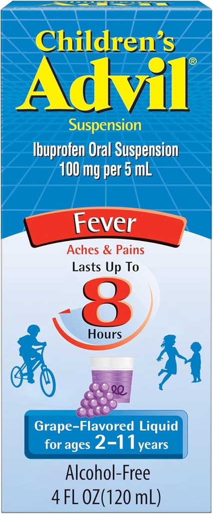 Kinder Advil Pain Reliever und Fever Reducer, Kinder Ibuprofen Liquid Pain Relief Medicine, Grape - 4 Fl Oz