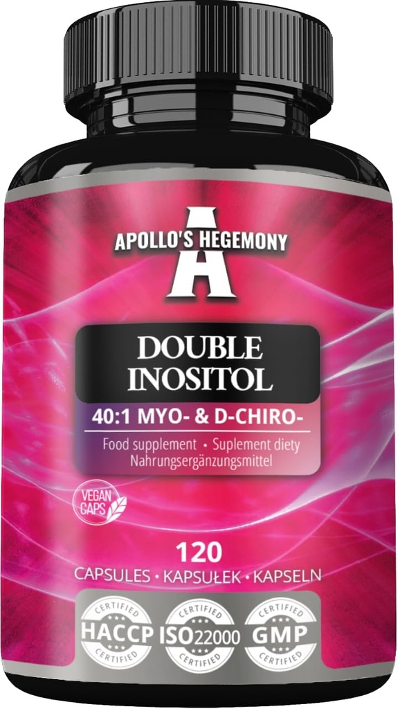 APOLLO'S HEGEMONY Double Inositol 120 Capsules Vegan - Myo-Inositol + D-Chiro-inositol dans un rapport optimal de 40:1 - 615 mg par gélule - 4 mois d'approvisionnement - supplément de vitamine B8