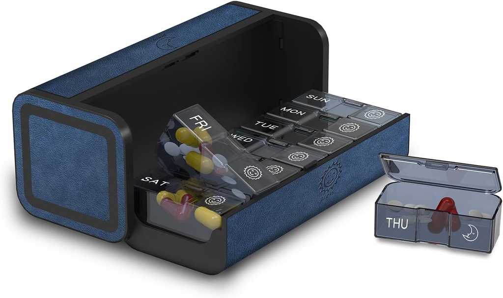 Pill Organizer 2 fois par jour, Am Pm deux fois par jour Pill Case, Détachable Large Travel Pill Box 7 Day, Pill Container hebdomadaire pour supplément de vitamine médecine Huile de poisson (bleu)