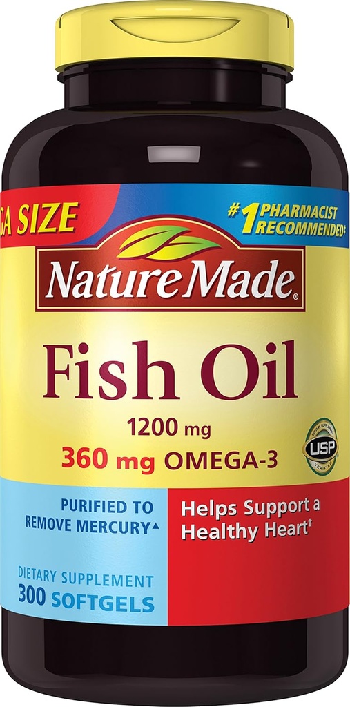 Natur Made 1200mg Fischöl, 2400 pro Servierung, 360mg Omega-3, 300 Softgels, 300 Count (Pack von 1)