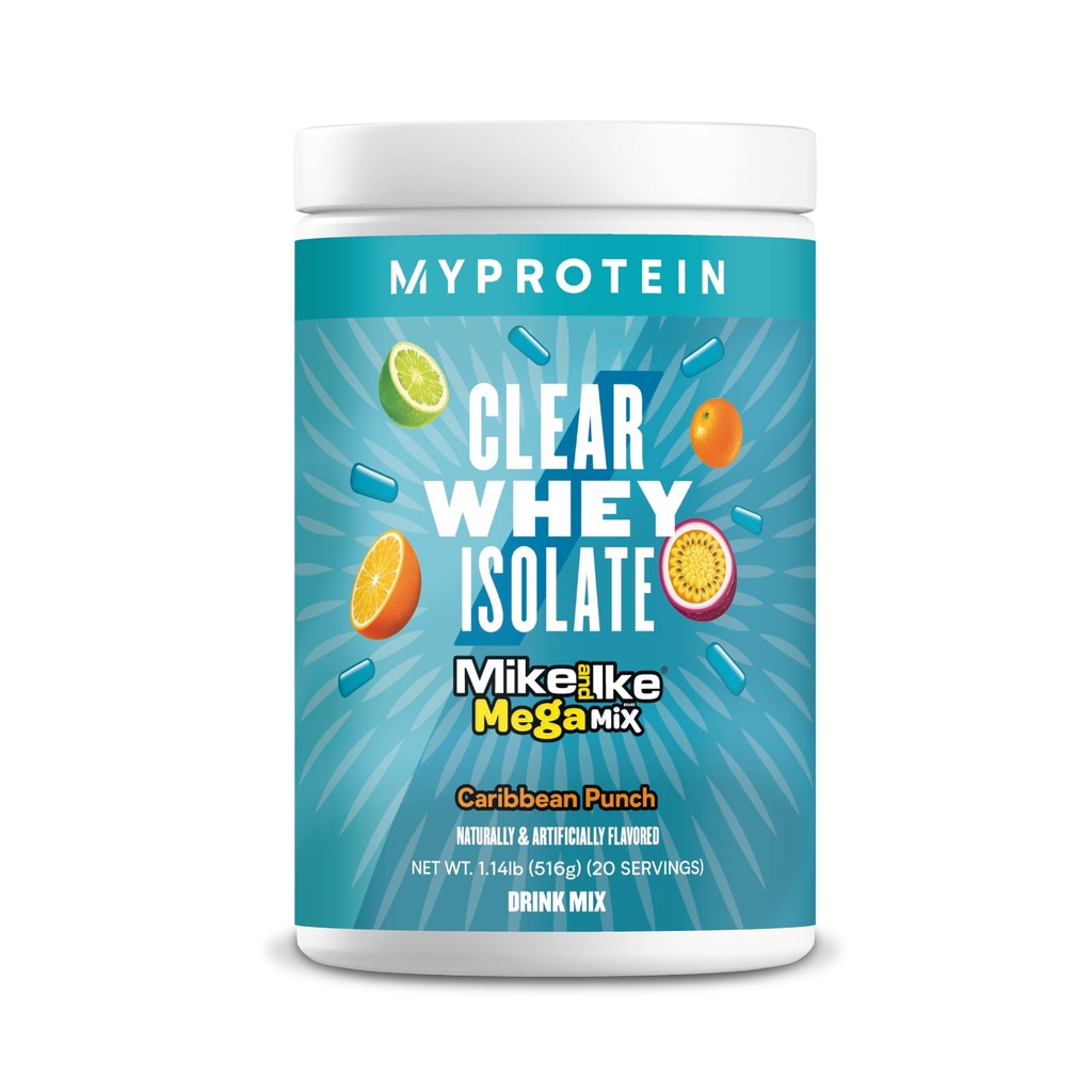 Myprotéine Clear Whey Isolate Protein Powder, 1,1 Lb (20 portions) Fruity Mike and IKE Caribbean Punch Drink Mix, 20g de protéines par portion, boisson quotidienne pour une performance supérieure