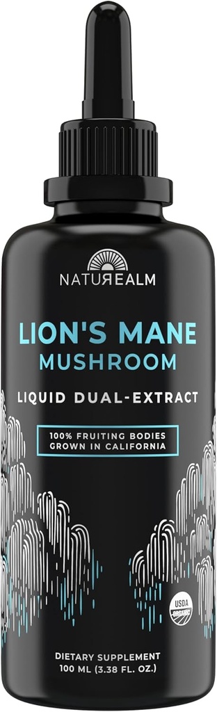 Naturealm Lion’s Mane Mushroom Liquid Tincture Supplement – Fokus, Memory & Brain Gesundheit, Vegan, Non-GMO – Organische Fruchtkörper, 2 Monate Versorgung