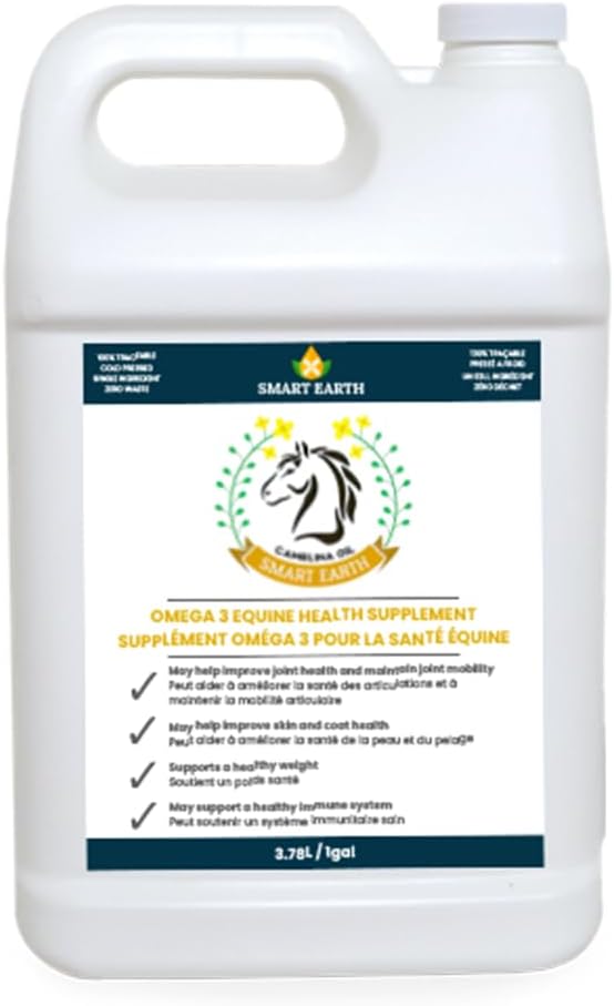 100% reines Camelina-Öl für Pferde – Omega 3 & Vitamin E Rich Supplement für Mantel, Hooves, Arthritis, Gelenke, Gewichtszunahme & Ulcers – Falsches Flaxseed-Öl Made in Canada by Smart Earth, 1gal.