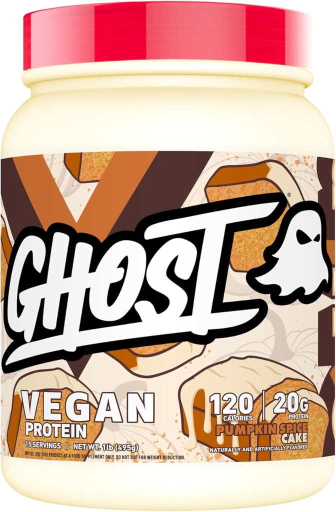 GHOST Vegan Protein Pulver, Kürbis Gewürzkuchen - 1LB Tub, 20G Protein - Pflanzenbasierte Pea, Bio Kürbis & Wassermelone Samen Protein Blend - -Flavored Post Workout Shakes - Soy & Gluten Free