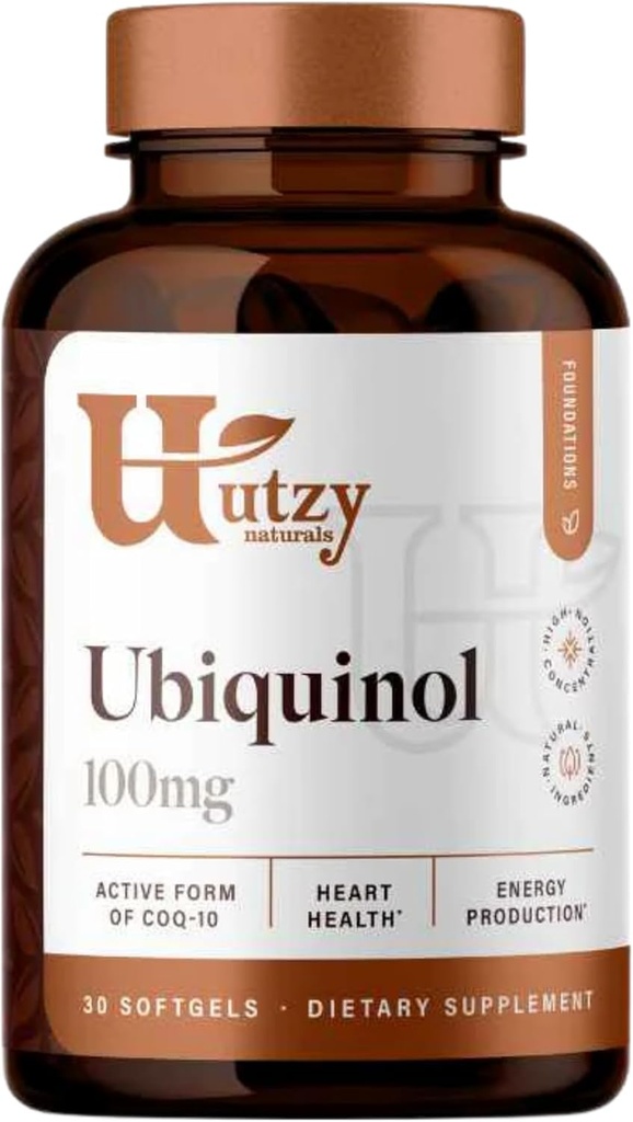 Utzy Naturals Ubiquinol | 100mg | Hohe Absorption Patentiertes CoQ-10 (Kaneka®) | Herzgesundheit & Energieunterstützung | Made in USA | 30 Softgels