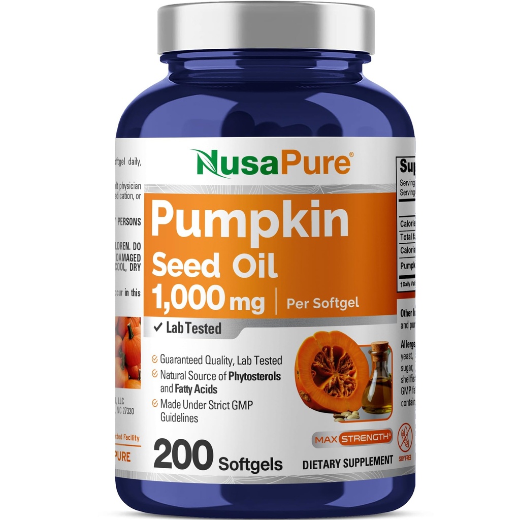 NusaPure Pumpkin Seed Oil 1000mg 200 Softgel Kapseln (Non-GMO, Soyfree) Natürlich säubernde Phytosterole