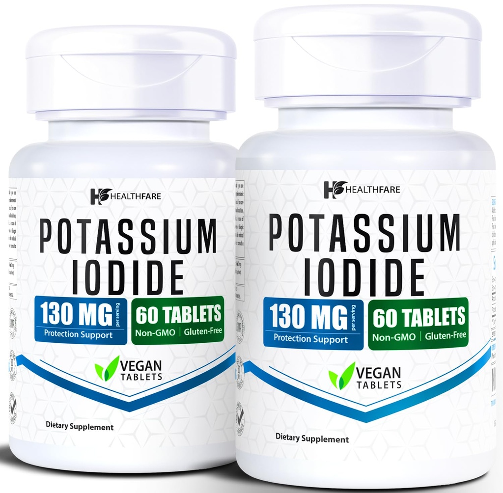 HealthFare Kalium-Iodide Tabletten | 130 mg | 120 Fast-Dissolving Tabletten (2 Pack) | Ki Pillen | Lange Haltbarkeit | Non-GMO