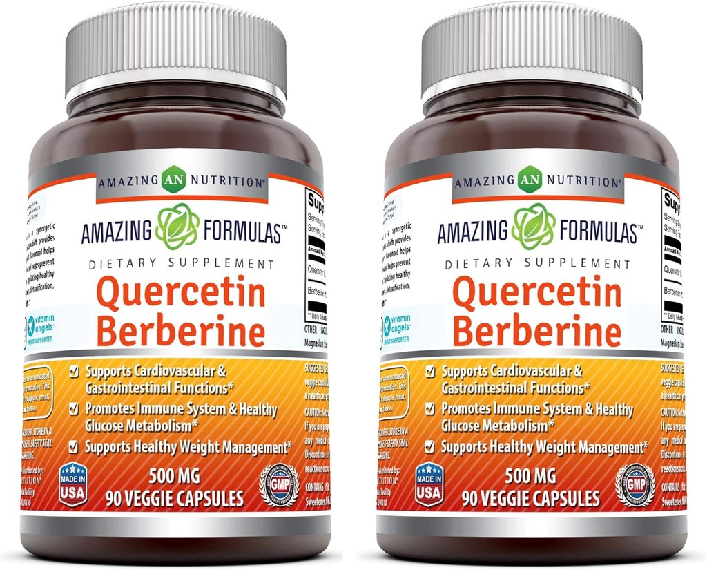 Erstaunliche Formeln Quercetin Berberine | 250 mg Berberine und 250 mg Quercetin | Veggie Kapseln Supplement | Non-GMO | Gluten Free | Made in USA (90 | 2 Pack)