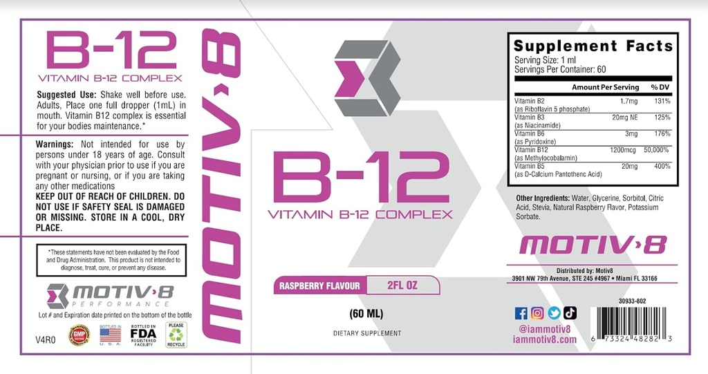 Motiv-8 Essentials Vitamin B-12 Tropfen, Sublingual, einfach zu nehmen flüssige Ergänzung, unterstützt Augengesundheit, Gehirnenergie, Nervous System, Kognition & Gedächtnis (60 Servietten, Himbeer)