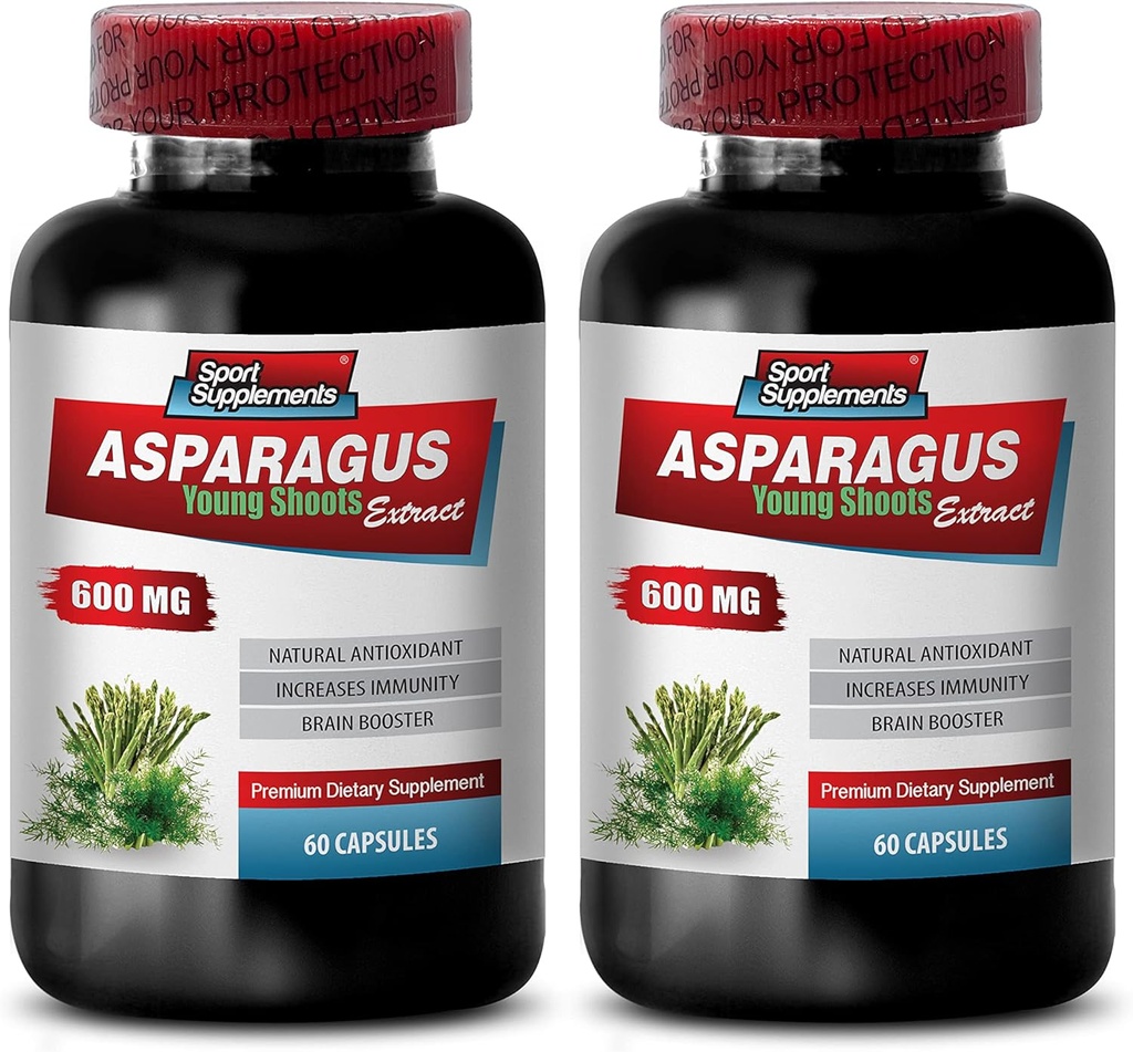Spargel junge Shoots Kapseln - ASPARAGUS 600 MG - YOUNG SHOOTS EXTRACT - Spargel Wurzelextrakt - Antioxidans Formel Kapseln, Spargel Extrakt Kapseln bio, Wasserpillen - 2 Bot 120 Kapseln