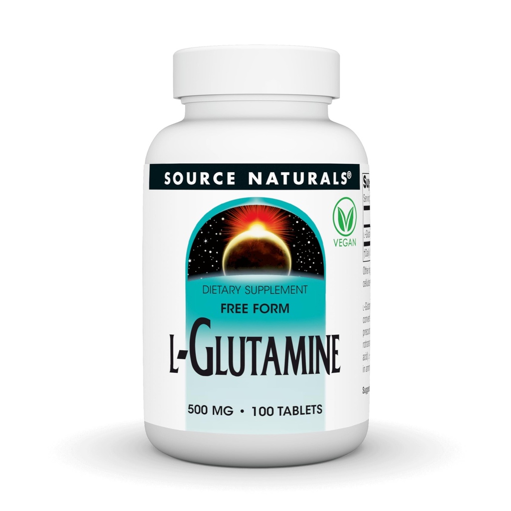 Source Naturals L-Glutamine, acide amino de forme libre qui soutient l'énergie métabolique*, 500mg - 100 comprimés