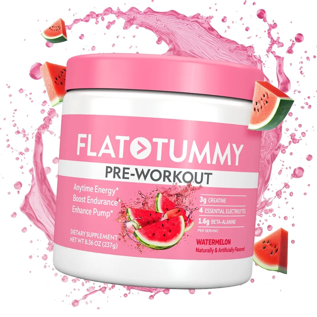 Poudre de pré-entraînement pour femmes – Énergie, Endurance et Soutien musculaire avec 3g de créatine, 1,6g de bêta-alanine, électrolytes – Saveur de pastèque – 30 portions