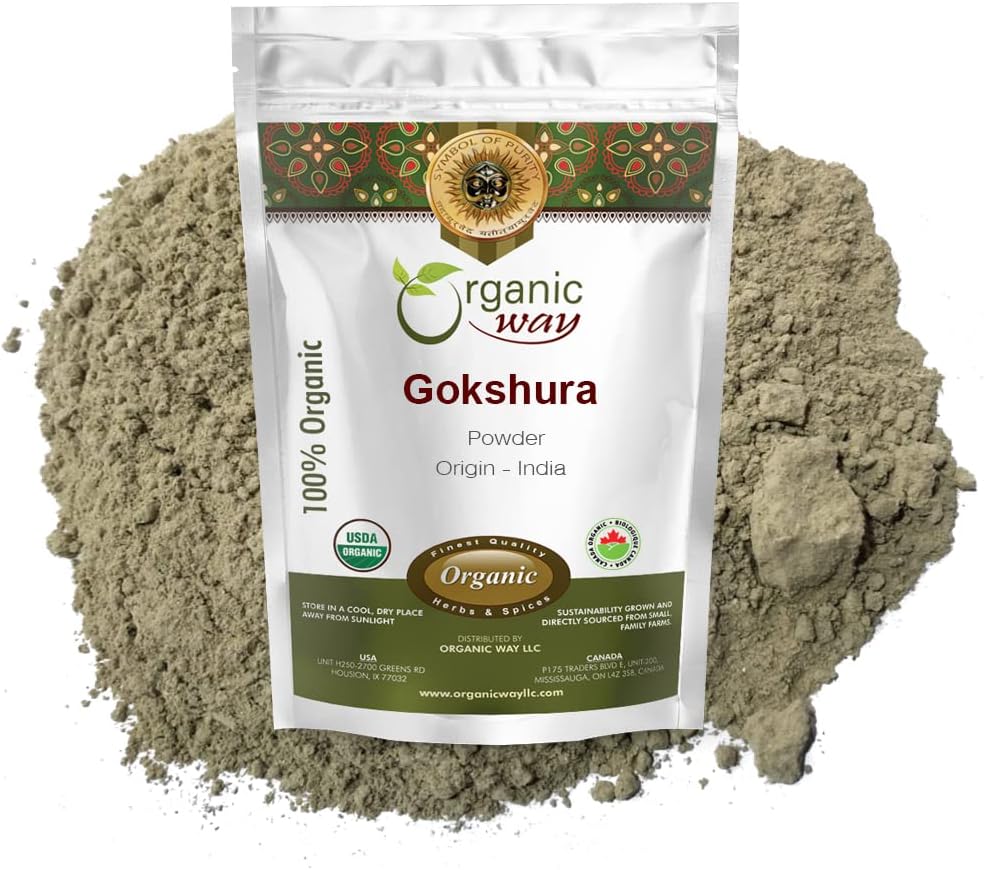 Organic Way Gokshura Powder (Tribulus Terrestris) - Organic & Kosher Certified | Raw, Vegan, Non GMO & Gluten Free | USDA Certified | Origin - Indien (1LBS/ 16Oz)