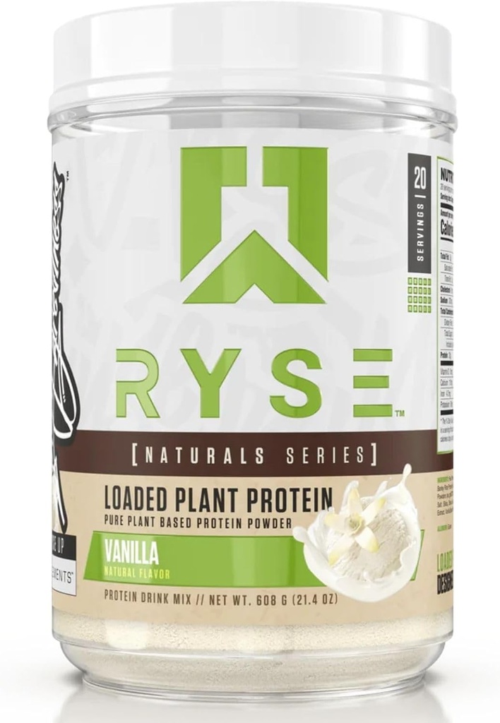 Protéines végétales chargées RYSE - Vanille - 20g de poudre végétale végétale naturelle de protéines de riz de pois, de pois chiches et d'orge - Pas de colorants artificiels, de saveurs ou d'édulcorants - 20 portions