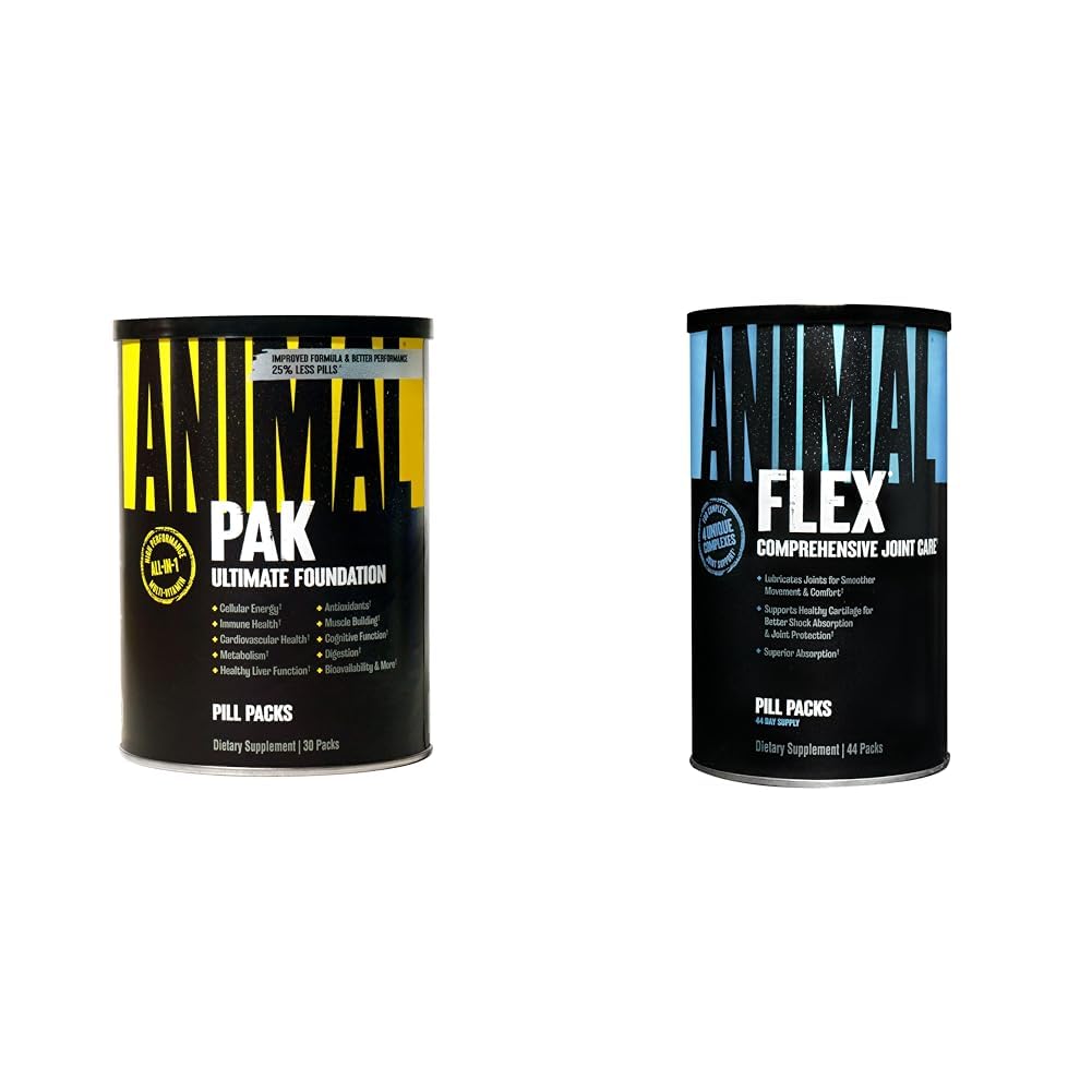 Animal Pak - Convenient All-in-One Vitamin & Supplement Pack & Flex – Komplete Joint Support Supplement – Enthält Turmeric Root Curcumin – Hilft Reparatur & Wiederherstellung Gelenke – 44 Packungen