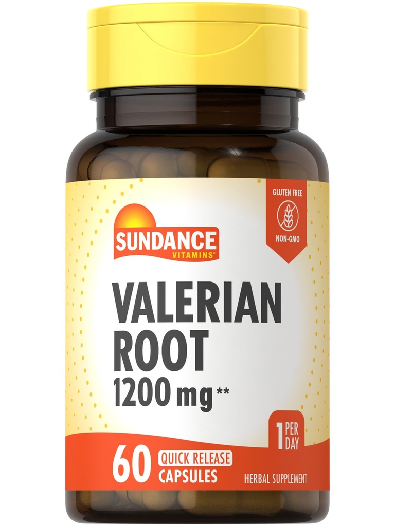 Sundance Supplément de racine valériane $ 1 200mg $ 60 Capsules à libération rapide $ Formule sans OGM et sans gluten