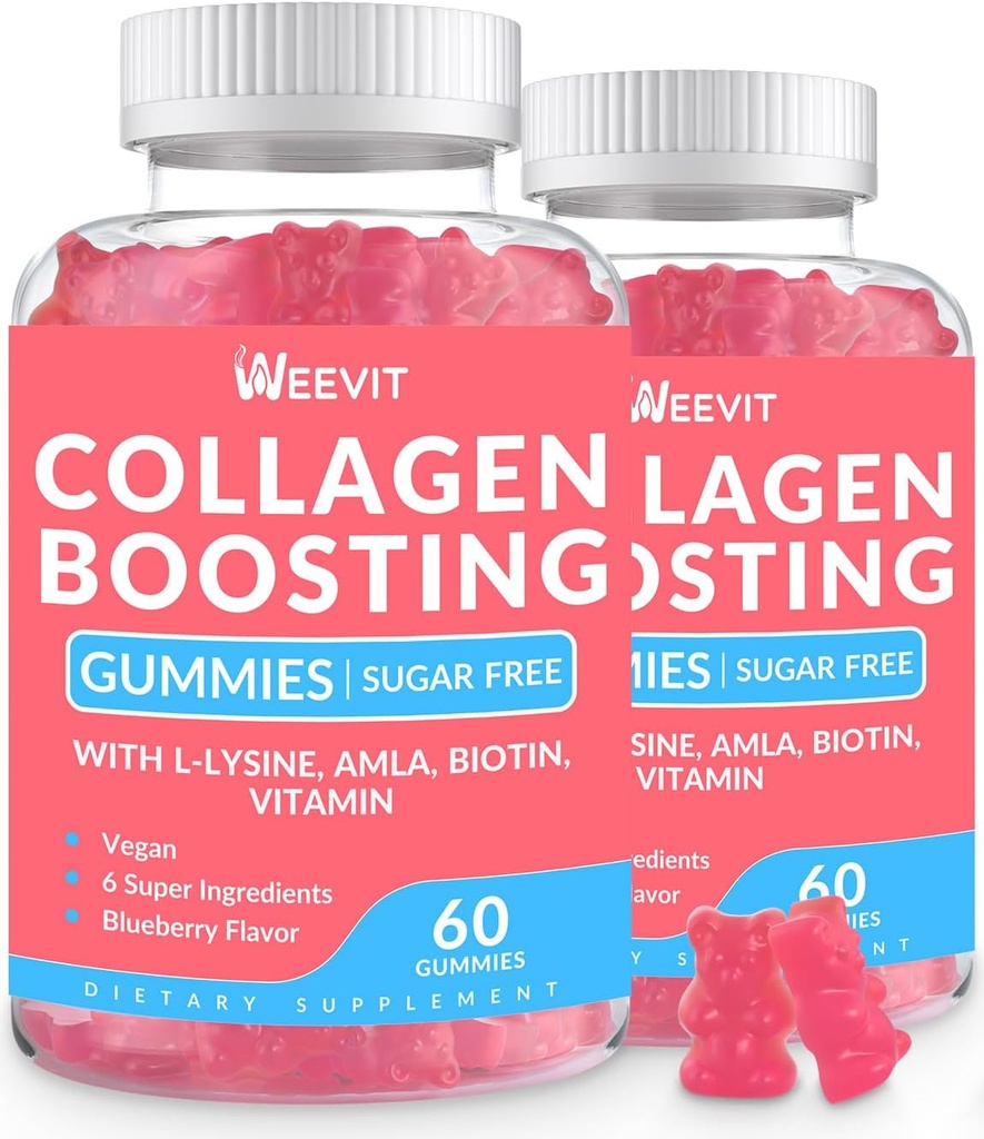 Collagen Boosting Gummies, Vegan Collagen Gummies für Damen mit L-Lysine, Amla, Biotin, Vitamin C, A, E, Collagen Booster Gummies Supplement für Haarhautnägel