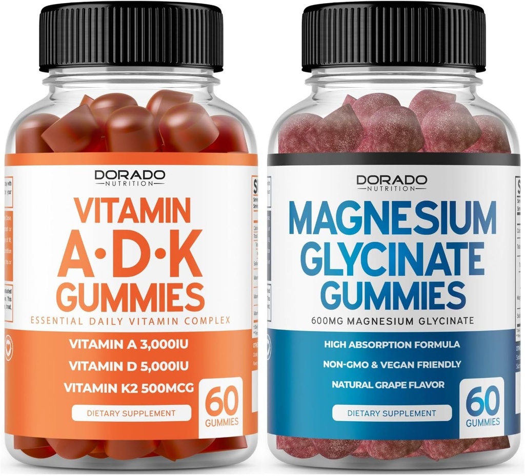ADK Gummies Vitamin D3 K2 (60 Count) Supplement with D & K-10 Vegan Supplement Raspberry Flavor - Magnesium Glycinate (60 Count) - Glycinate Gummies for Adults - Non GMO, Vegan & Made in USA