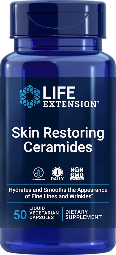 Life Extension Skin Restoring Ceramides, 50 Veg Capsules - Vegetarian Phytoceramide Supplement