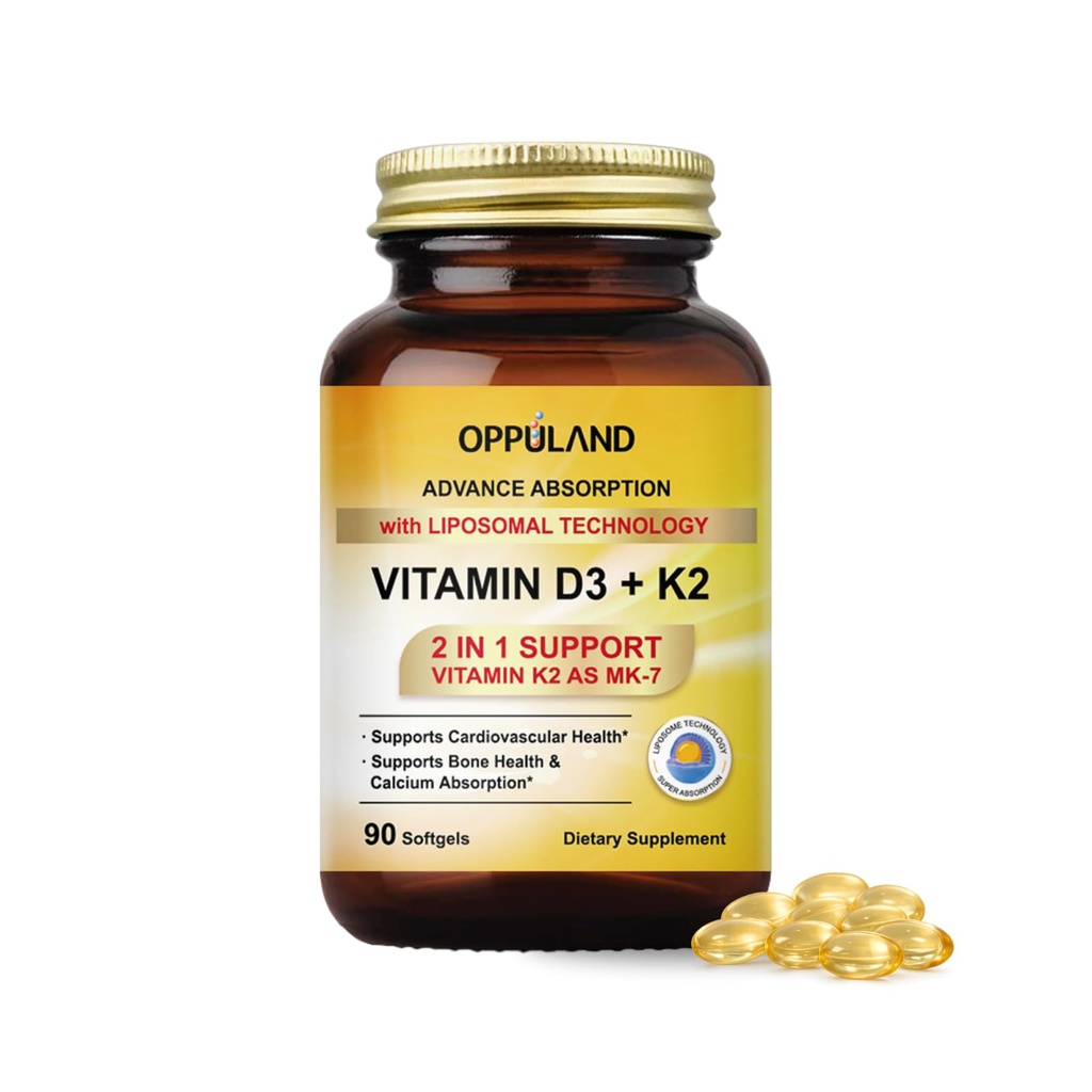 Vitamin D3 + K2 5000 IU - Liposomale Technologie für verbesserte Absorption - MK-7 Vitamin K2 100mcg - unterstützt Knochen & Calcium Stoffwechsel - D3K2 Supplement für Männer & Frauen - 90 Softgels