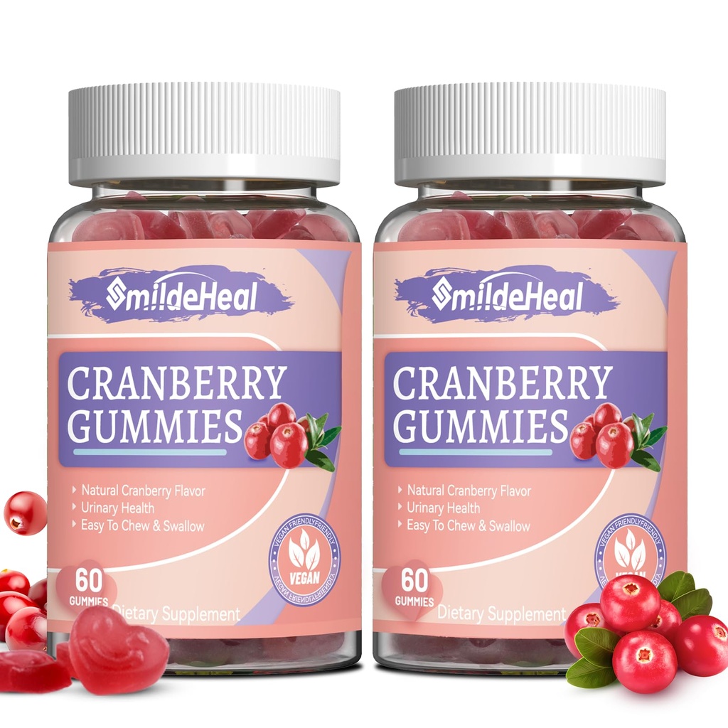 Gummies de canneberges 1000mg, Suppléments de canneberges pour les femmes, avec D-Mannose 250mg, Gummies probiotiques pour les femmes, santé du trac urinaire, goût de canneberge, aucun OGM, 60 Nombre (paquet de 2)