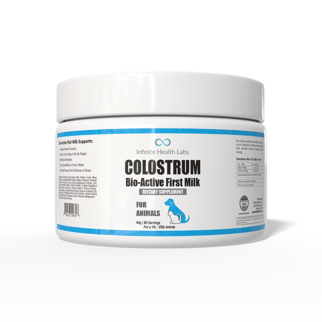 Bio-Active Bovine Colostrum für Hunde, Katzen, Welpen, Kätzchen & Haustiere - Daily Colostrum Powder Supplement 40g (80 Portionen)