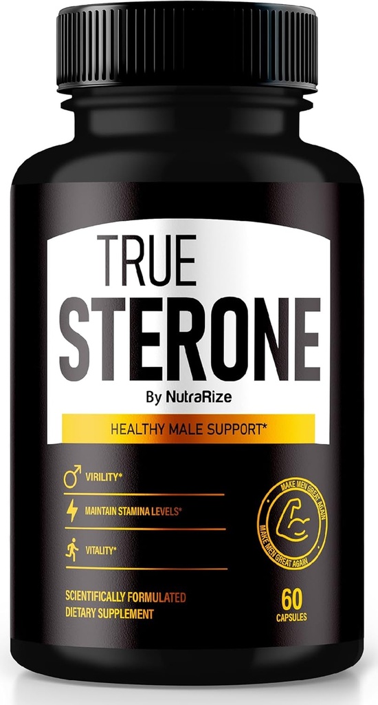 NutraRize True Sterone for Men – Formule quotidienne tout-naturelle conçue pour soutenir l'énergie, la confiance et la santé équilibrée. Se sentir mieux avec seulement 2 pilules faciles à avaler par jour (60 capsules)