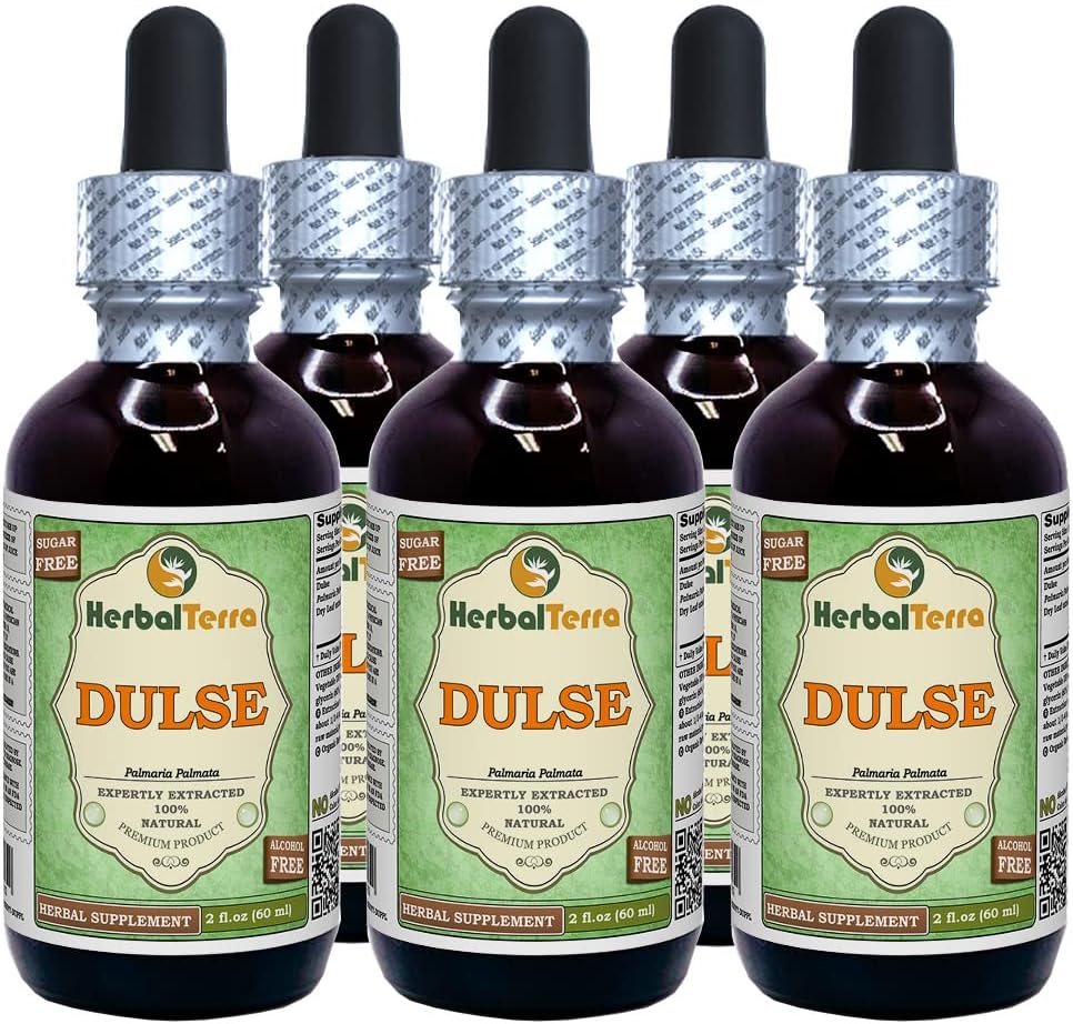Dulse (Palmaria Palmata) Glycerit, Organic Dried Leaves Alcohol-Free Liquid Extract (Markenname: HerbalTerra, Proudly Made in USA) 5x2 fl.oz (5x60 ml)