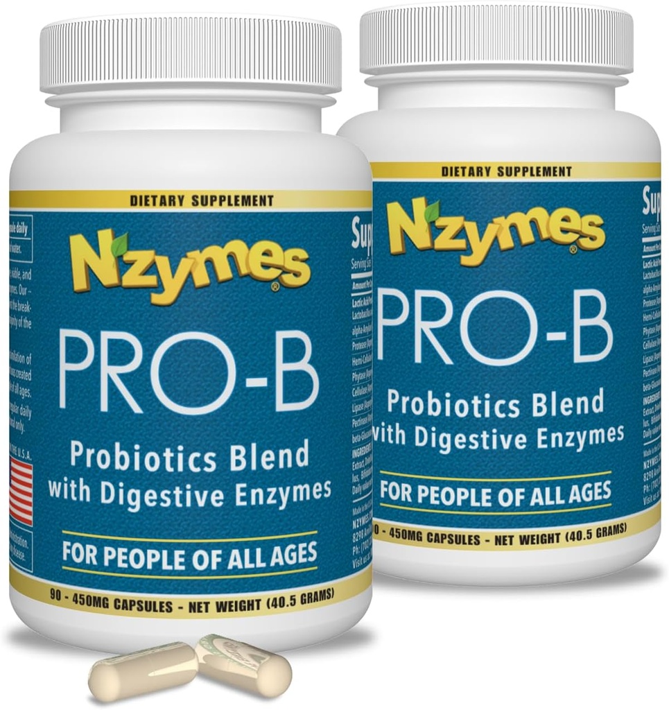 Nzymes® Pro-B Probiotika und Verdauungsenzyme für Verdauungswaage, bessere Verdauung, Verdauung und Verstopfung (180 Total Caplets) - Made in USA