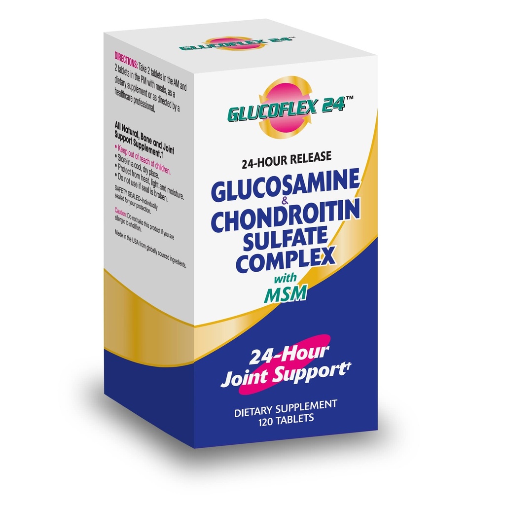 Glucoflex Glucosamin & Chondroitin Sulfat mit MSM, 24-Stunden-Joint-Unterstützung, gesunde Knochen, unterstützt gesunde Mobilität, 30 Portionen, 120 Zählung