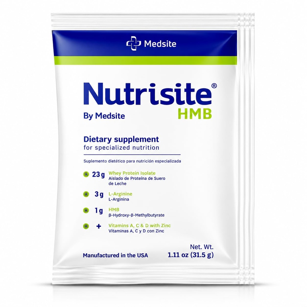Nutrisite HMB – Aliments à usage médical spécial, conditionnement unique – Formule en poudre modulaire à base d'isolate de protéines de lactosérum, de L-arginine, de HMB, de vitamines A, C, D et de zinc – Mélanger avec du jus d'orange (1.11 Oz)