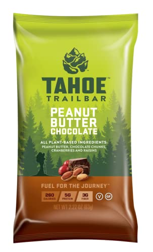 Tahoe Trail Bar, Plant-Based Natural Energy Bar (2.22 Ounce Protein Bar, 12 Count) High Protein Non-GMO, Glutenfrei, Vegan Gesunde Snacks - Peanut Butter Chocolate