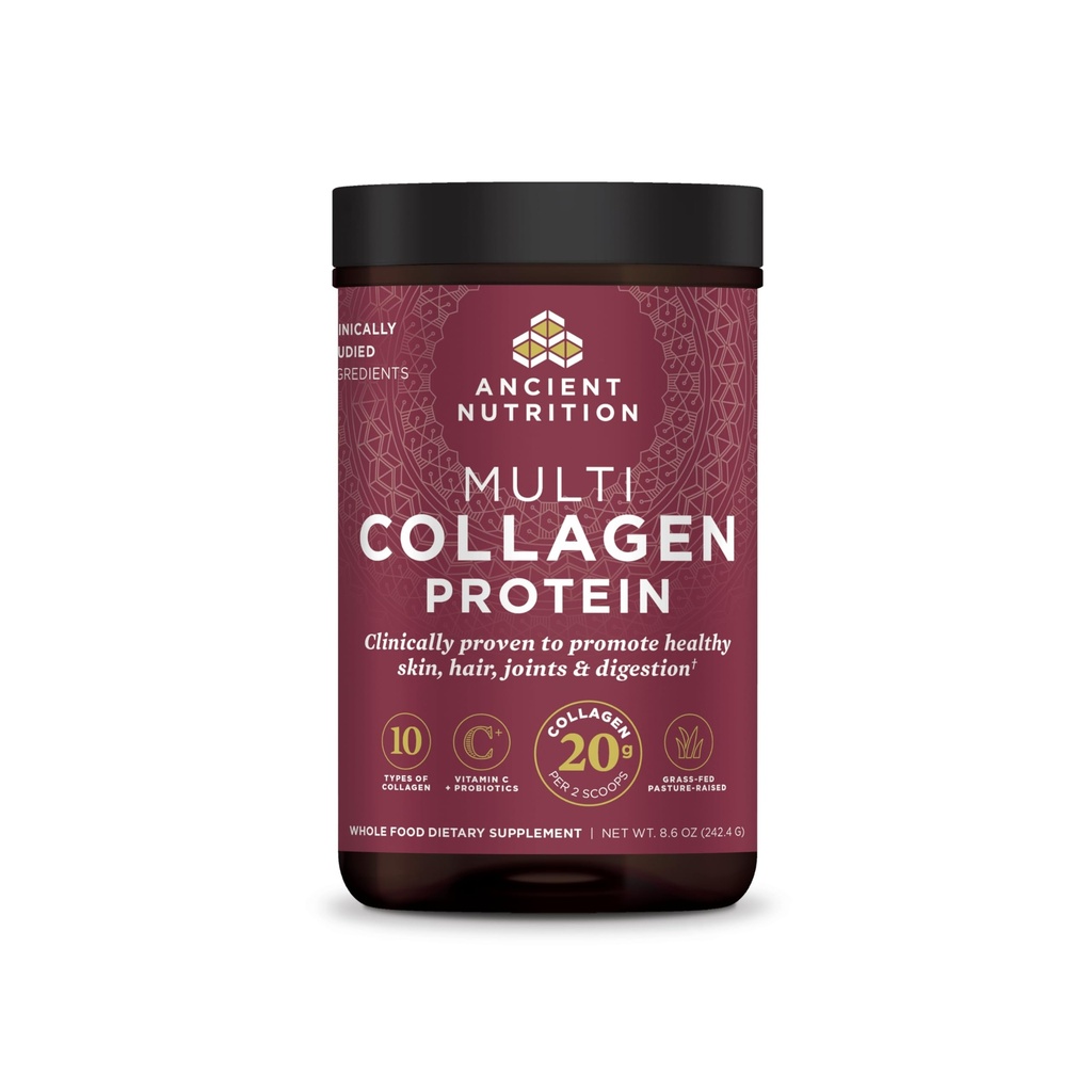 Ancient Nutrition Hydrolysed Collagen Peptides Poudre, Multi Collagène en poudre non aromatisé pour les femmes et les hommes avec vitamine C, 24 portions, soutient la peau et les ongles, Gut Health