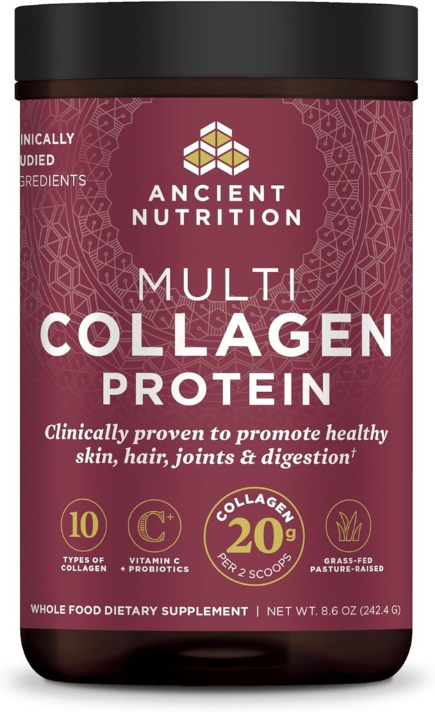 Antike Ernährung hydrolysierte Collagen Peptide Pulver, Unflavored Multi Collagen Powder Packets für Frauen und Männer mit Vitamin C, 24 Servierungen, Unterstützt Haut und Nägel, Gut Health