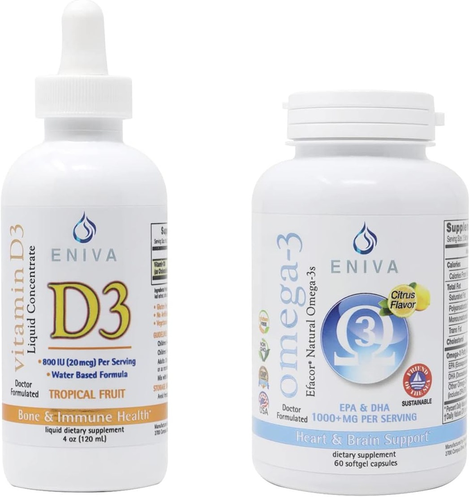 Eniva Omega 3 Premium Fish Oil High EPA/DHA und Flüssiges Vitamin D3 (120 mL) Arzt für schnelle Absorption