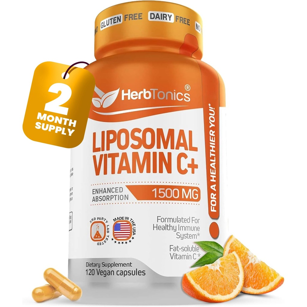 Liposomale Vitamin C Kapseln 1500mg Immununterstützung Ergänzung | Immunsystem Gesundheit | Hohe Absorption Vitamin C | Enthält Collagen | 120 Vegan Kapseln Non-GMO