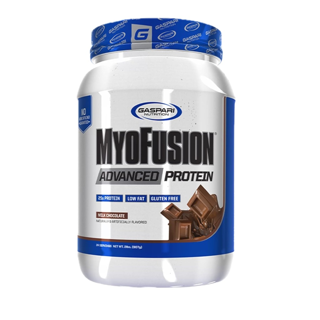 Gaspari Nutrition Myofusion Protéines avancées, mélange de protéines avec protéines de lactosérum, protéines caséines et protéines isolées, faibles graisses et sans gluten (2 livres, chocolat)