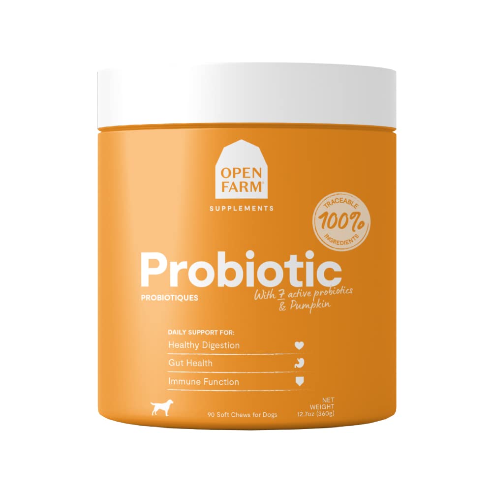 Open Farm Probiotic Chews, Hundezusatz, Hunde-Vitamine, unterstützt normale Flora und Bowel-Bewegung mit Traceable und Vet-Approved Zutaten, 12,7 oz, 90 Count