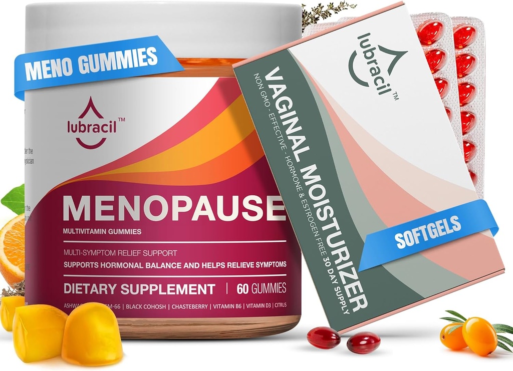 Lubracil Menopause Gummie & Daily Moisturizer Bundle – hormonfreier Support für Hot Flashes, Nachtschwärmer, Vaginale Trockenheit und Itchiness mit Black Cohosh, Ashwagandha, Omega Oils & Sea Buckthorn