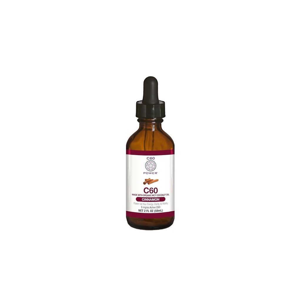 C60 Power Cinnamon Flavored C60 in Organic MCT Coconut Oil - Natürliche Wellness-Unterstützung für Männer und Frauen, 99,99% Pure Sublimated C60, fördert Energie, Mental Clarity, & Stamina - 2 fl oz Bottle