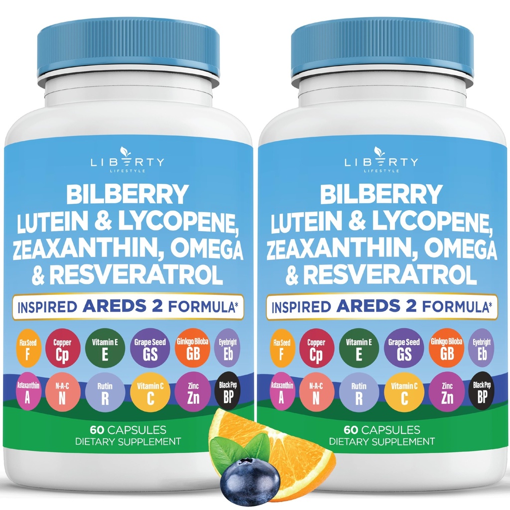Augengesundheit Vitamine mit Bilberry, Lutein & Zeaxanthin, Lycopin, Resveratrol, Grape Seed Extract, Flaxseed Astaxanthin- AREDS 2-120 Kapseln