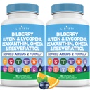 Vitamines pour la santé oculaire avec Bilberry, Lutéine et Zeaxanthin, Lycopène, Resvératrol, Extrait de graines de raisin, Astaxanthine de lin- AREDS 2-120 Capsules