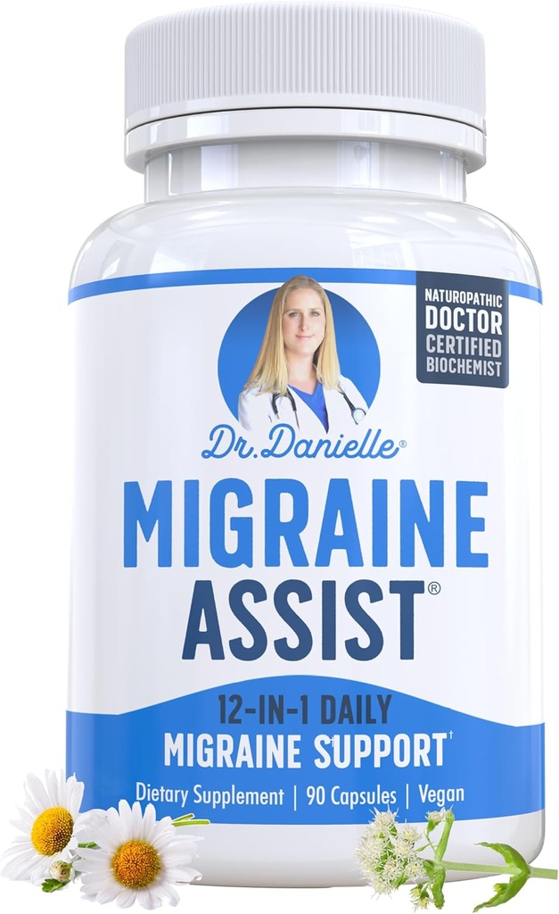 Beste Migraine Relief Produkt mit Magnesium - Migraine Assist Supplement mit Quercetin, Feverfew, Butterbur, CoQ10 von Dr. Danielle, 90 Kapseln