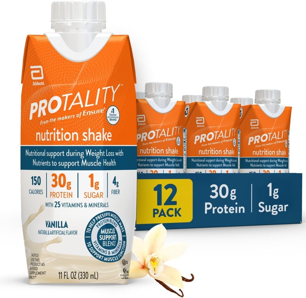 Vanilla Nutrition Shake | 30g Protein, 1g Zucker | Ernährung Unterstützung für Muskel-Gesundheit während Gewichtsverlust | 12 Pack