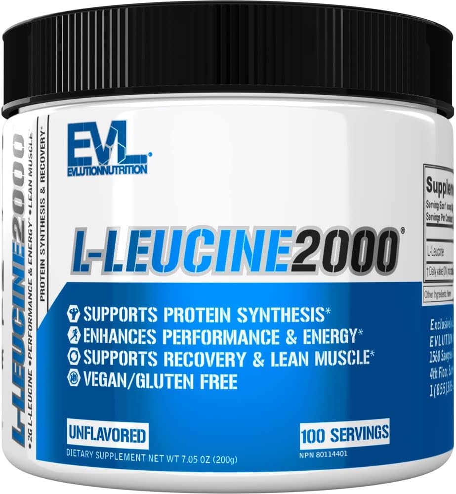 Evlution Nutrition L-Leucine 2000 - Proteinsynthese, Recovery & Muskelunterstützung - Performance & Energy - 2000mg L-Leucine - Glutenfrei & Vegan - Unflavored Diät-Pulver - 100 Servierungen