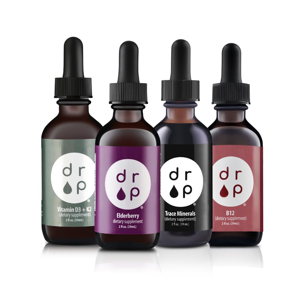 Tropfenergänzungsmittel Organische Trace Mineralstoffe, Elderberry, Vitamin B12 und Vitamin D3+K2 Tropfen Bundle