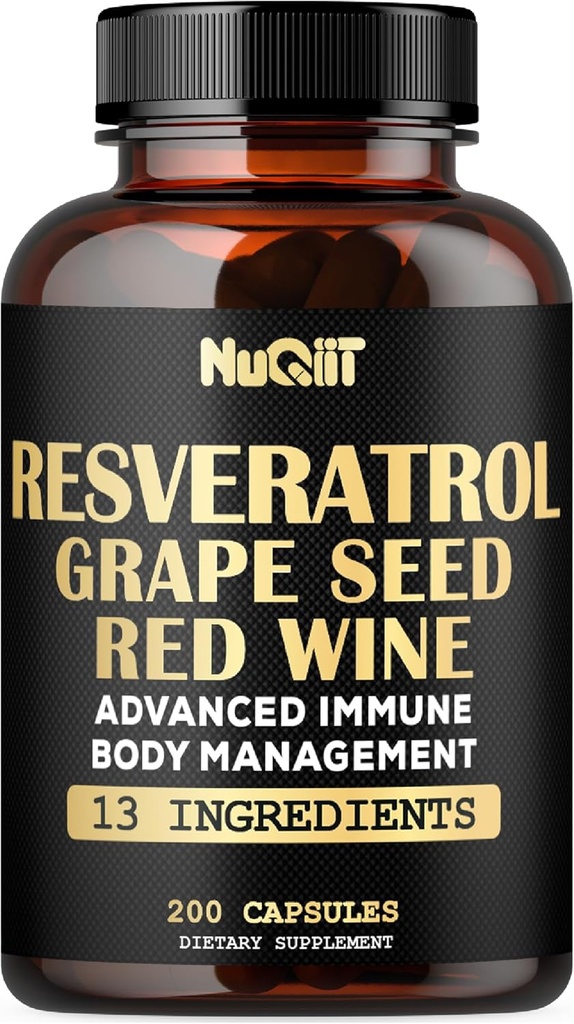 Trans Resveratrol Ergänzung mit Rotwein Extrakt, Immun- & Körper-Management-Komplex - Echinacea, Knoblauch Bulb, Berberine HCI, Milchdistel &amp; Mehr - 200 Kapseln für 100 Portionen
